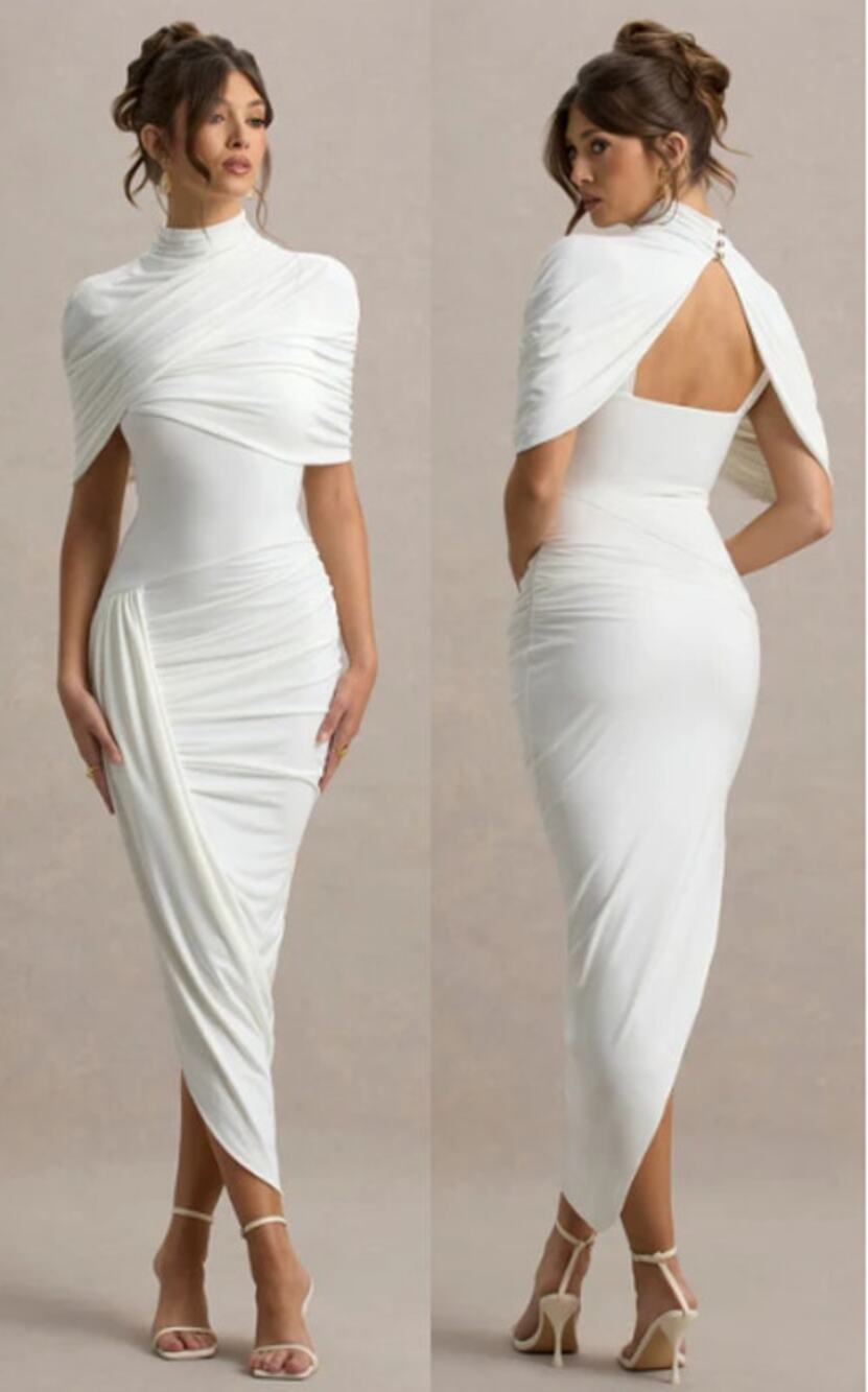 NWT Club L London Enchant Asymmetric Twisted Cape Bodycon Maxi Dress White 4